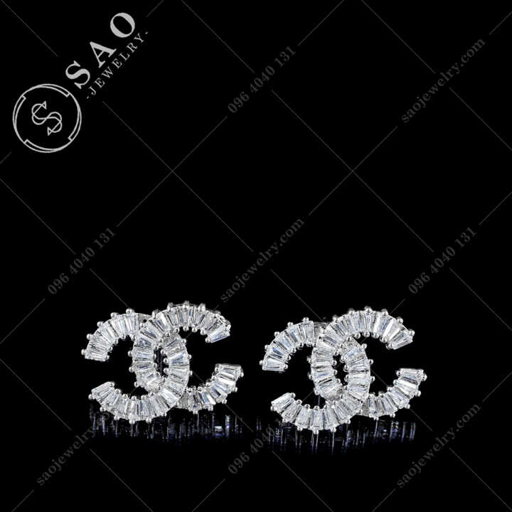 Bông tai Chanel bạc 925  đính pha lê cao cấp SAO - B112